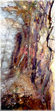 Wall structure and solic quartz at end of approximate 30 foot adit high on the side of mountain / Orphir Lade
