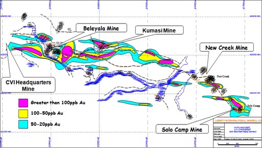 Solo Camp Mining site – the last of the five major mining sites and apparent end of the main identified strike zone / CVI